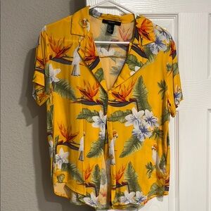 Forever 21 Yellow Notched Collar Button Down Shirt